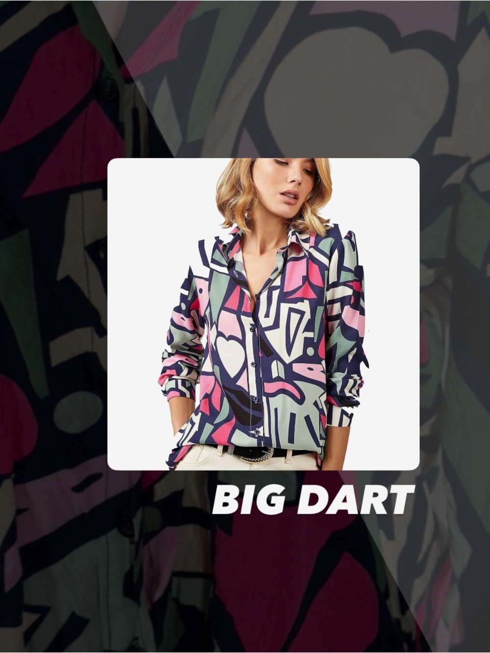 EUC Big Dart Abstract Print Shirt